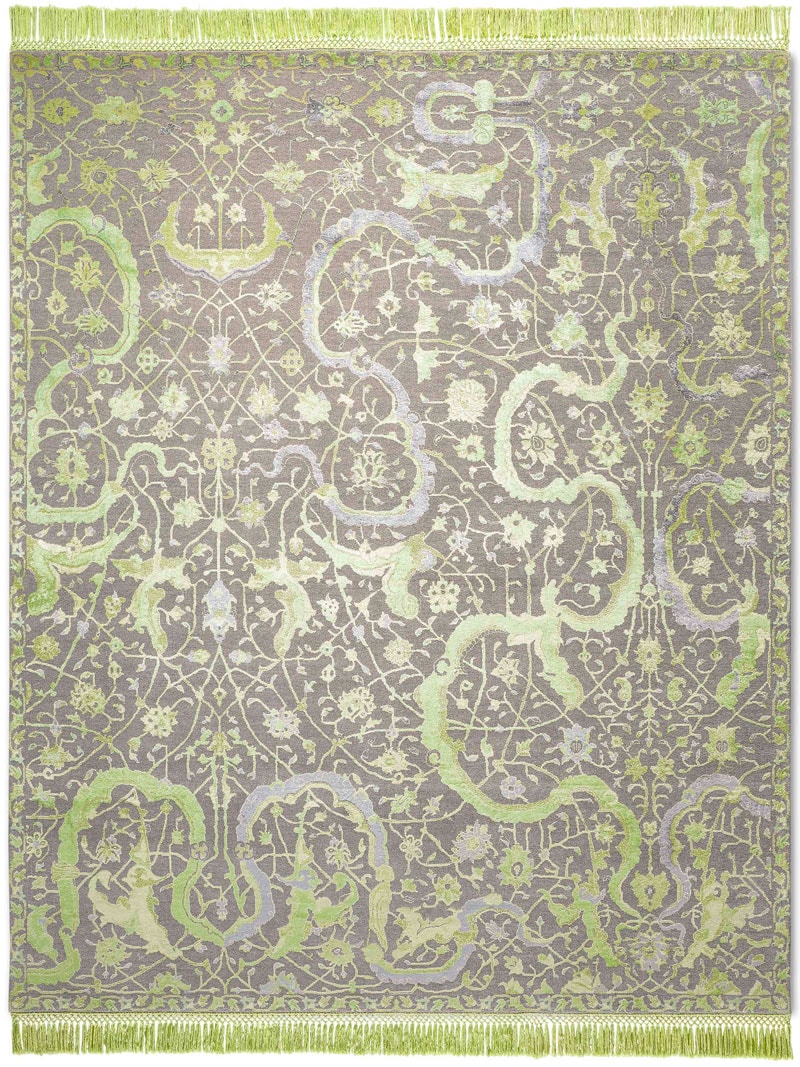 Tabriz Apple Green auf Naturgrau Teppich | Größe: 365 x 457 cm