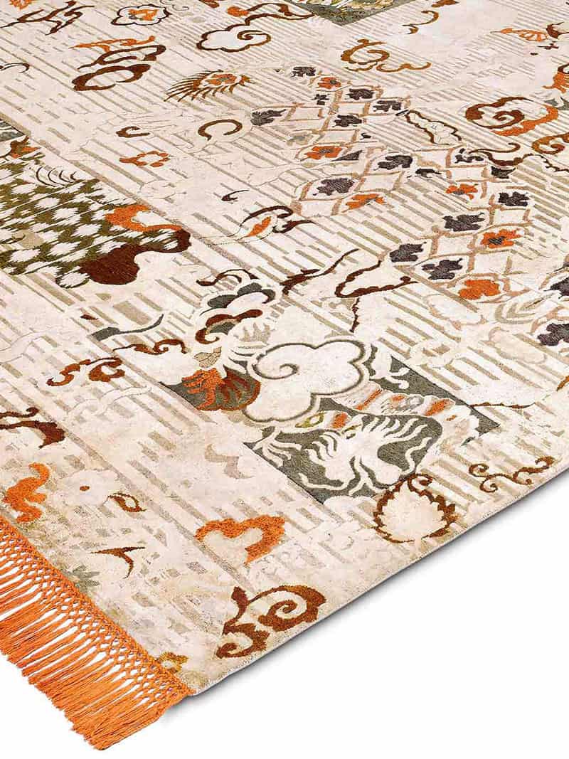 Dragon Copper Orange auf Creme mit fetten Linien Teppich