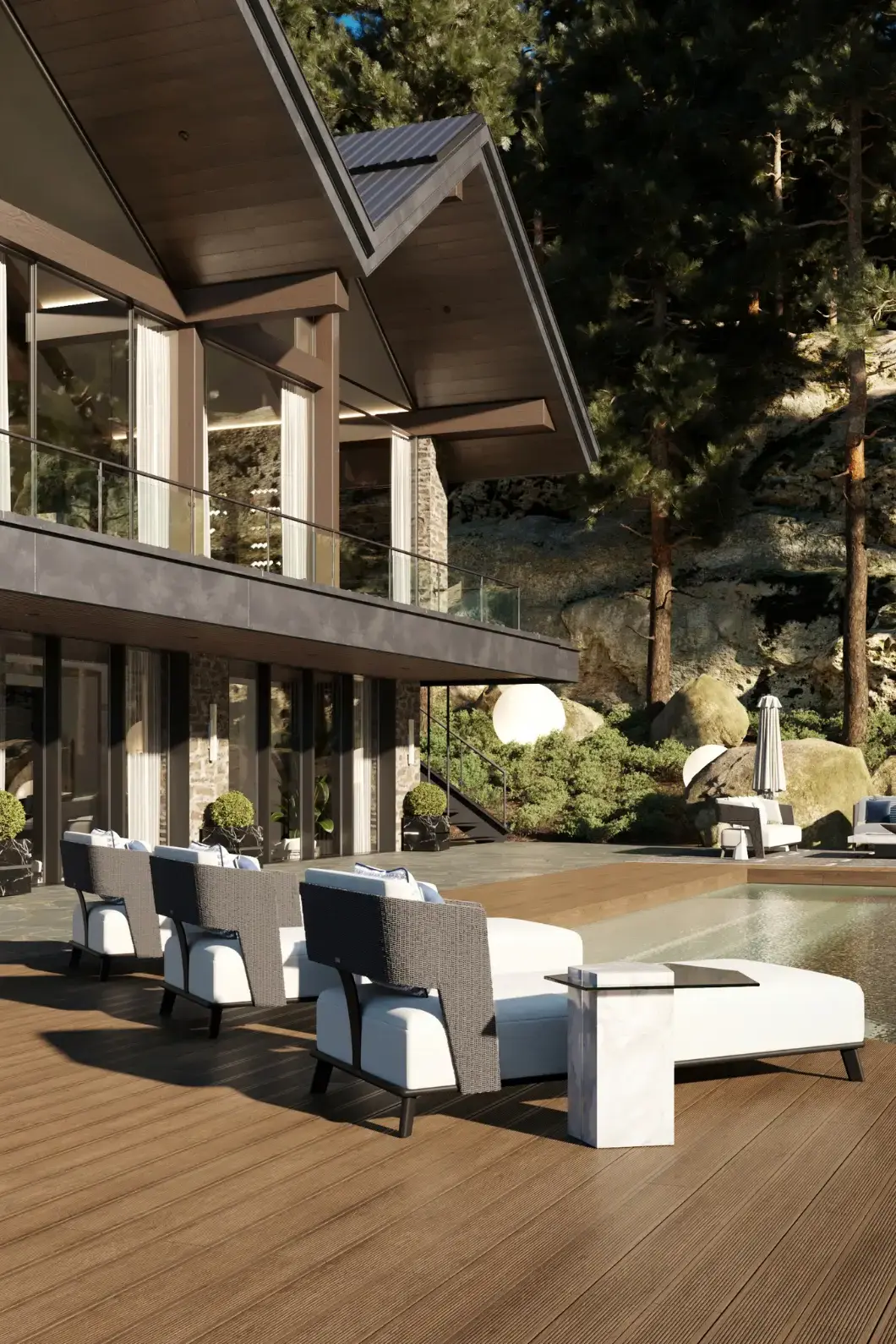 Crown graue Chaise‑Longue