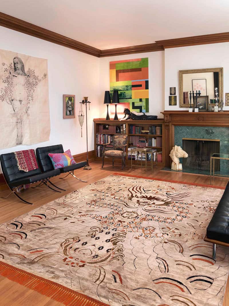 Dragon Copper Orange auf Creme mit feinen Linien Teppich | Größe: 140 x 210 cm