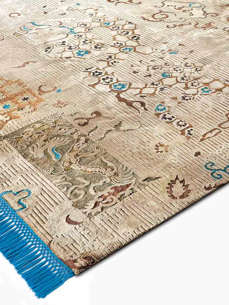 Dragon Electric Blue auf Creme mit feinen Linien Teppich | Größe: 274 x 365 cm