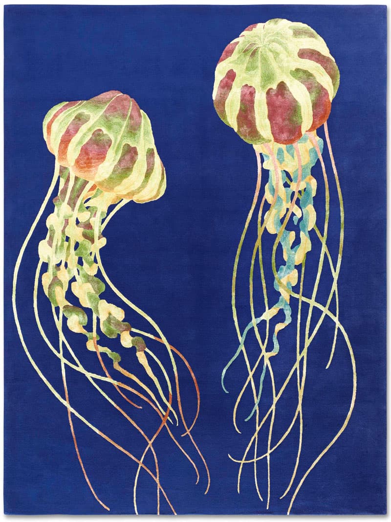 Jellyfish Faded Yellow auf Midnight Blue Teppich | Größe: 274 x 365 cm