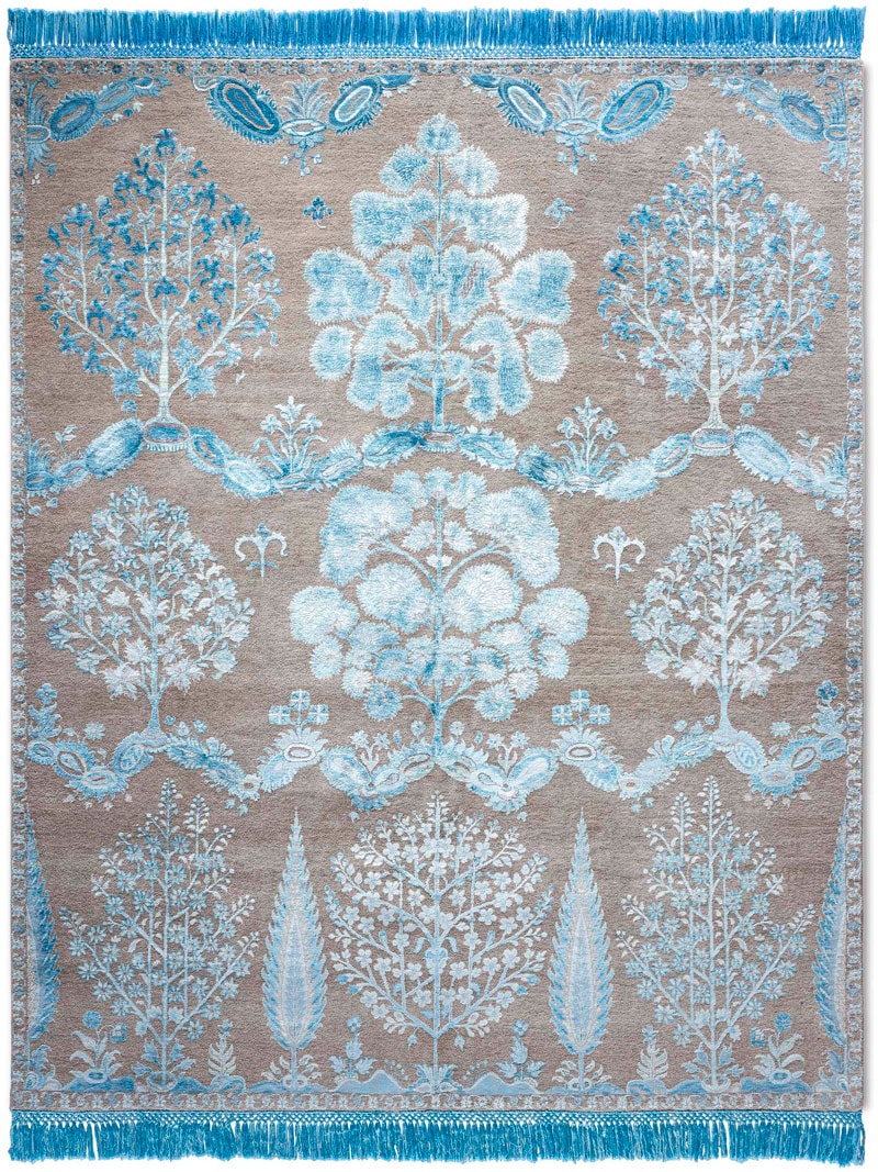 Mughal Electric Blue auf Naturgrau Teppich | Größe: 274 x 365 cm