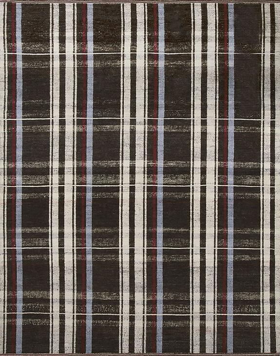 Handgeknüpfter Türkisch Kariert Schwarzer Teppich