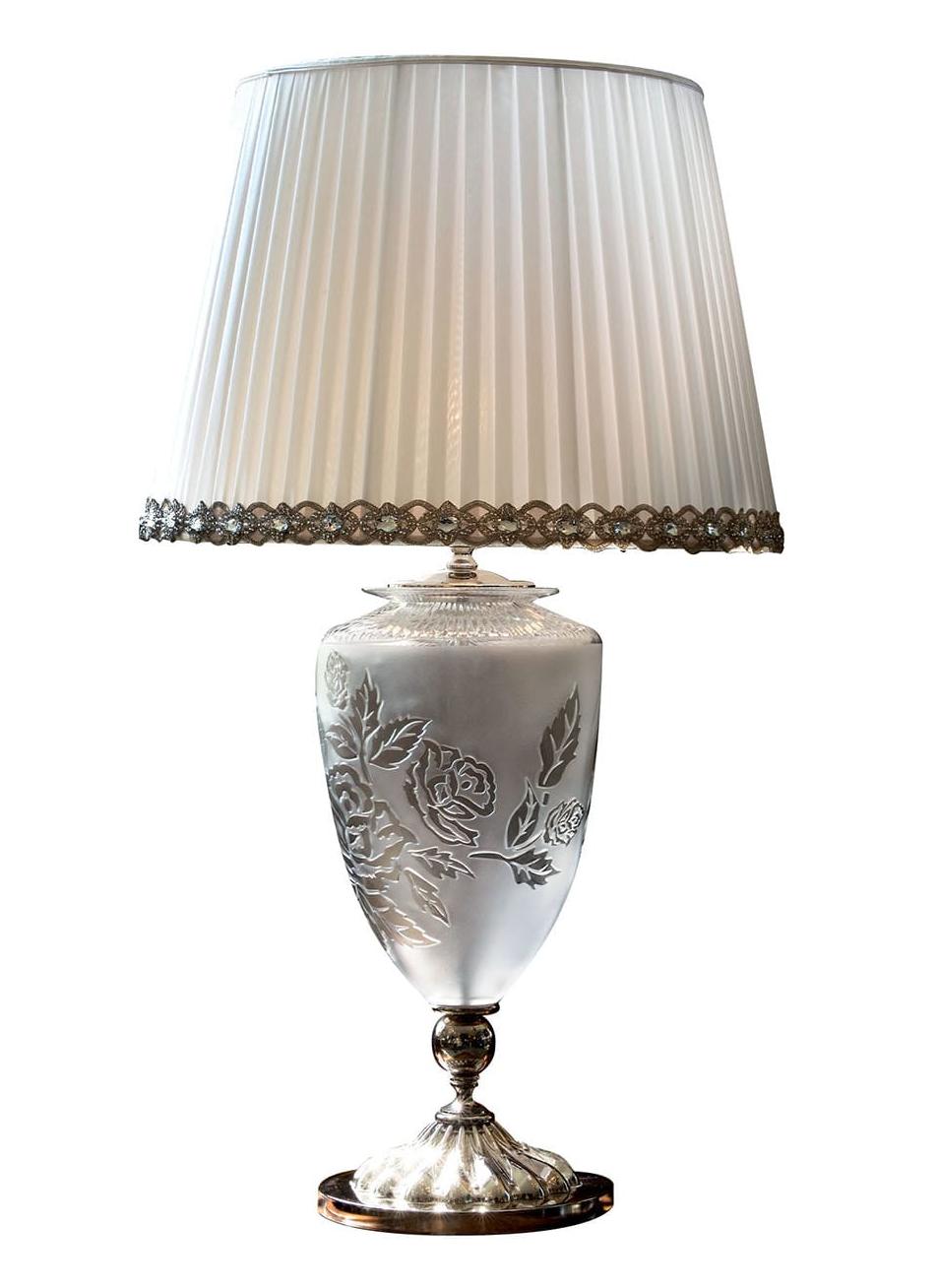Polierter Nickel Tischlampe mit geschnitzten Kristallblüten