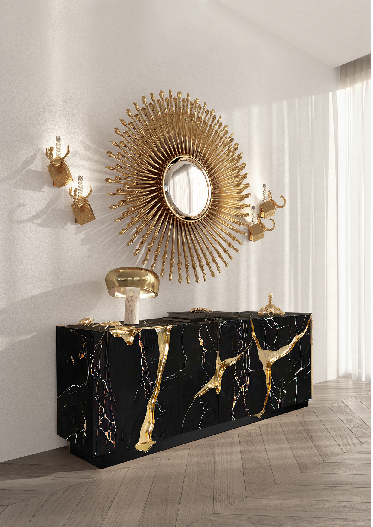 Schwarz‑Gold Opulentes Sideboard