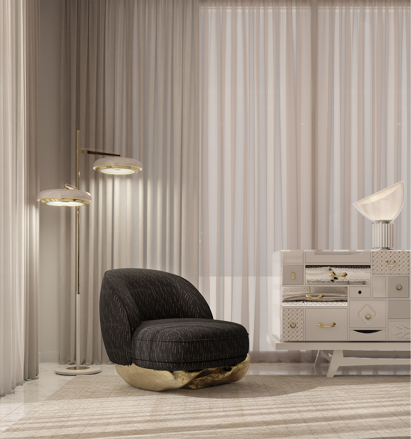 Angora II Schwarzer Sessel