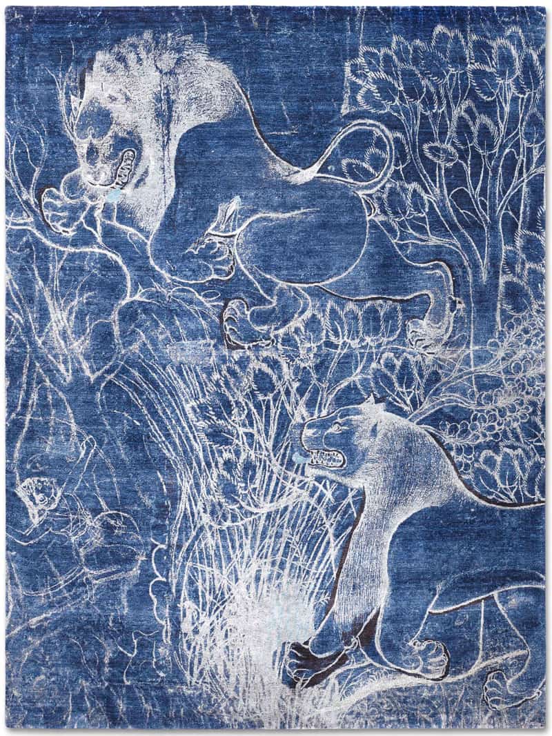 Two Lions White auf Navy Blue Teppich | Größe: 140 x 210 cm