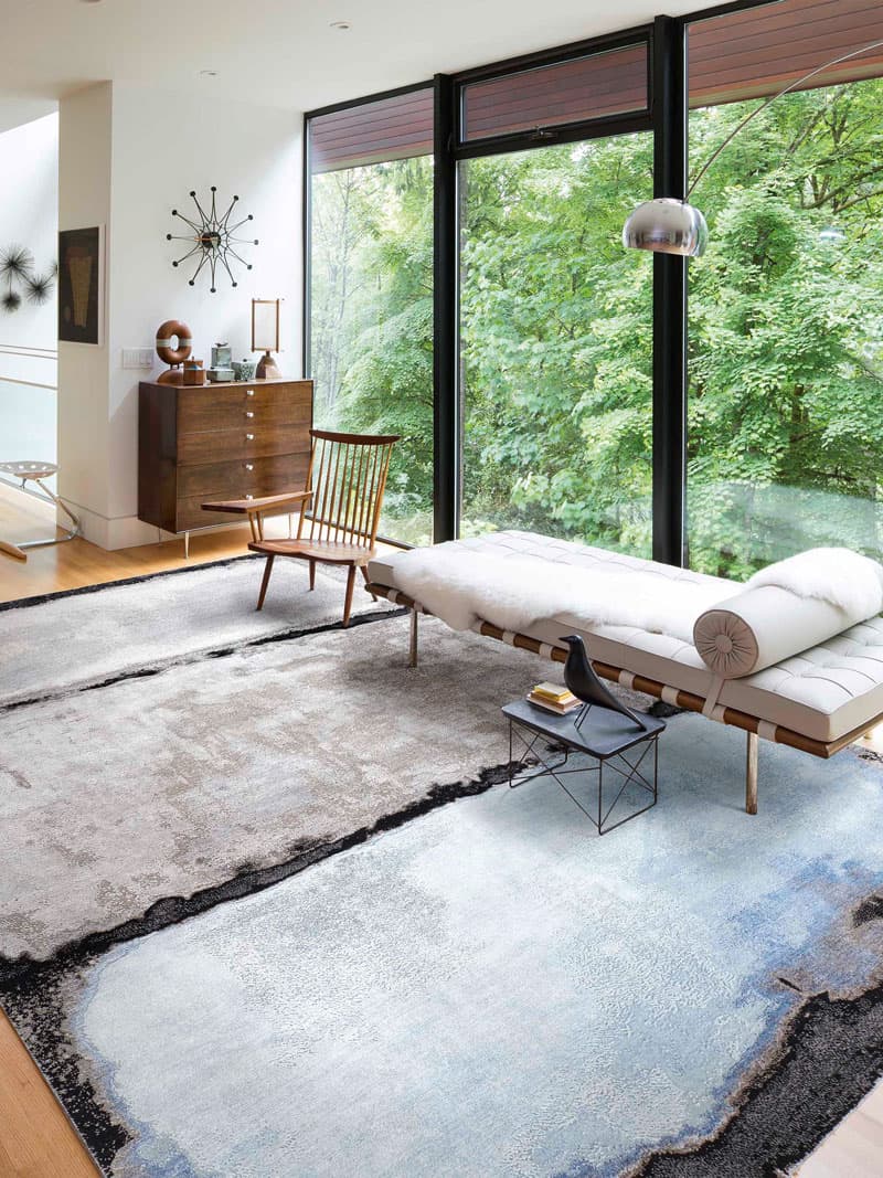 Light Blue Silver White on Black Teppich