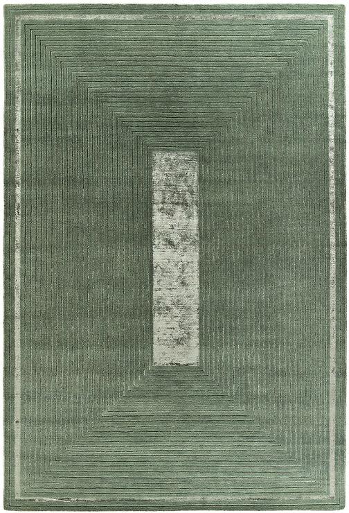 Handgeknüpfter Grün Gerahmt Teppich