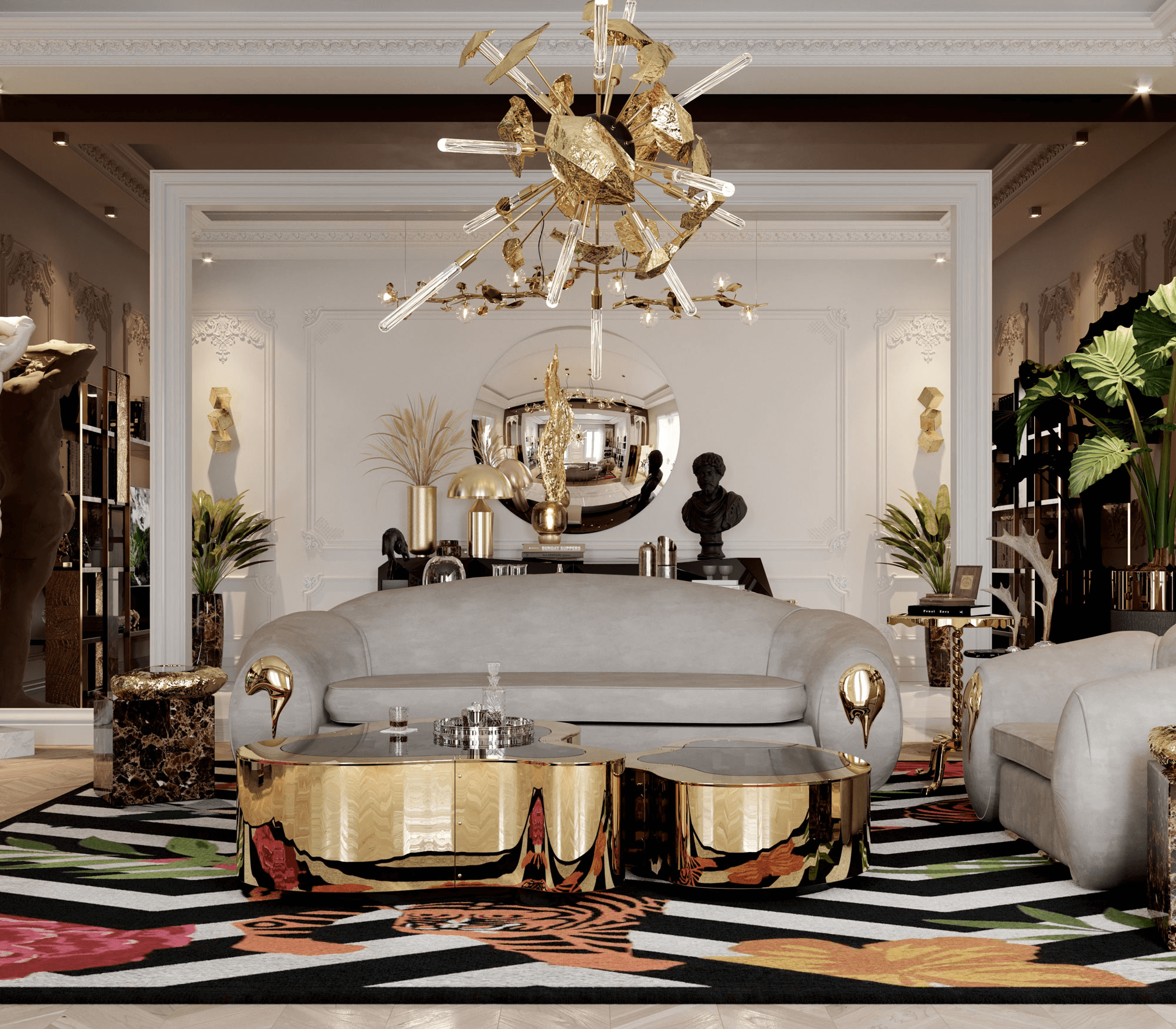 Crest Polierter Edelstahl Couchtisch‑Set | Konfiguration: Small