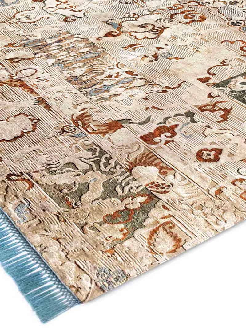 Dragon Light Blue auf Creme mit feinen Linien Teppich