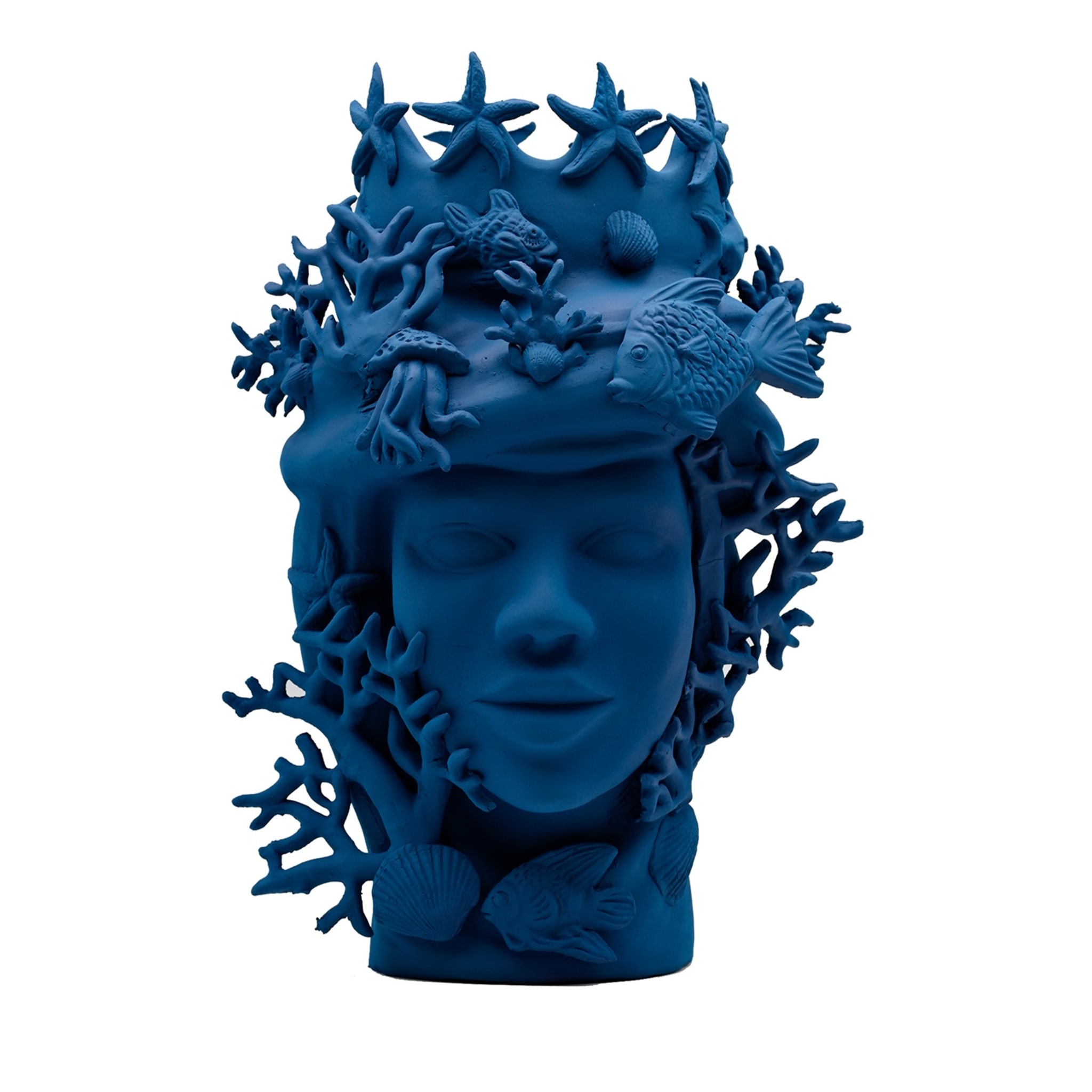 Maure‑Kopf royalblau handgefertigte Skulptur