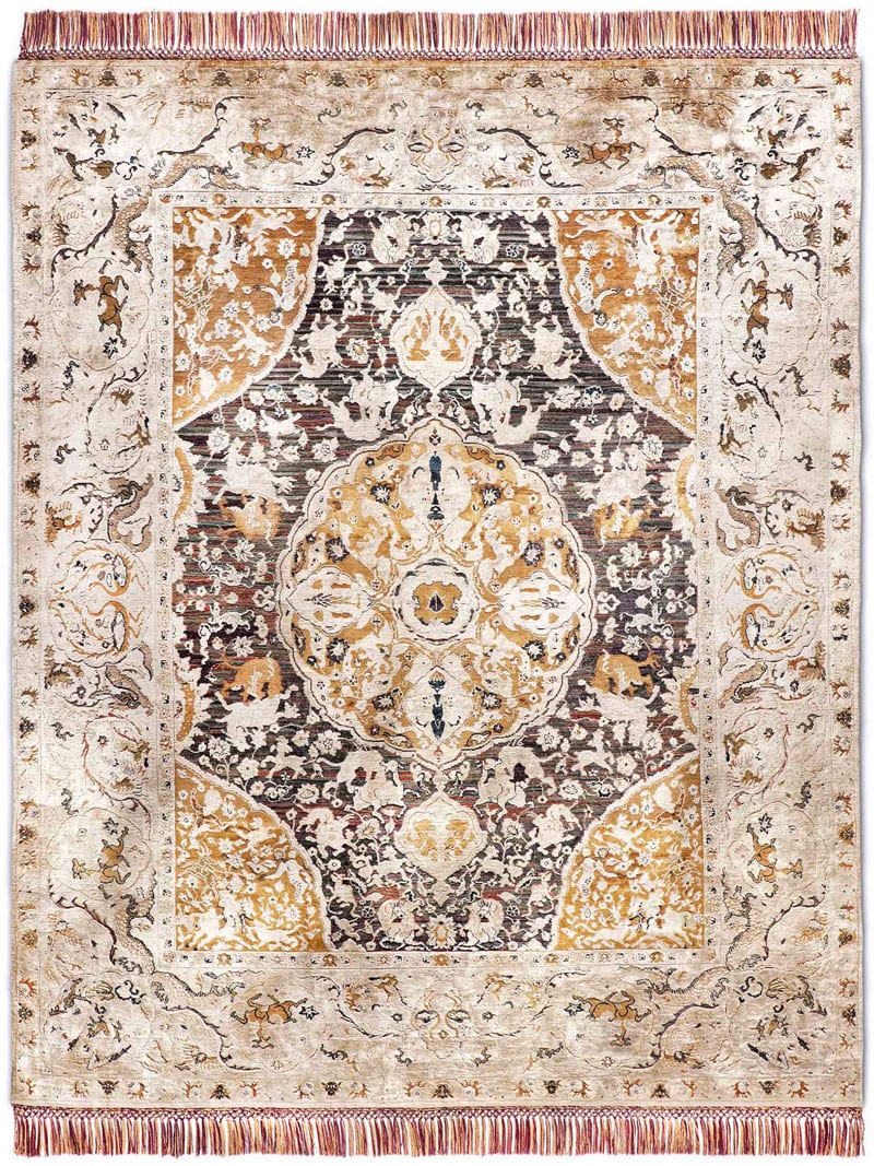 Gold auf Grau‑Mix Teppich