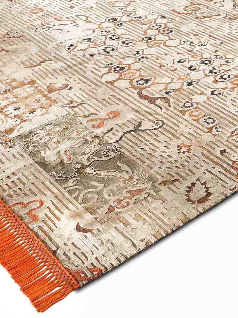 Dragon Copper Orange auf Creme mit feinen Linien Teppich | Größe: 305 x 427 cm