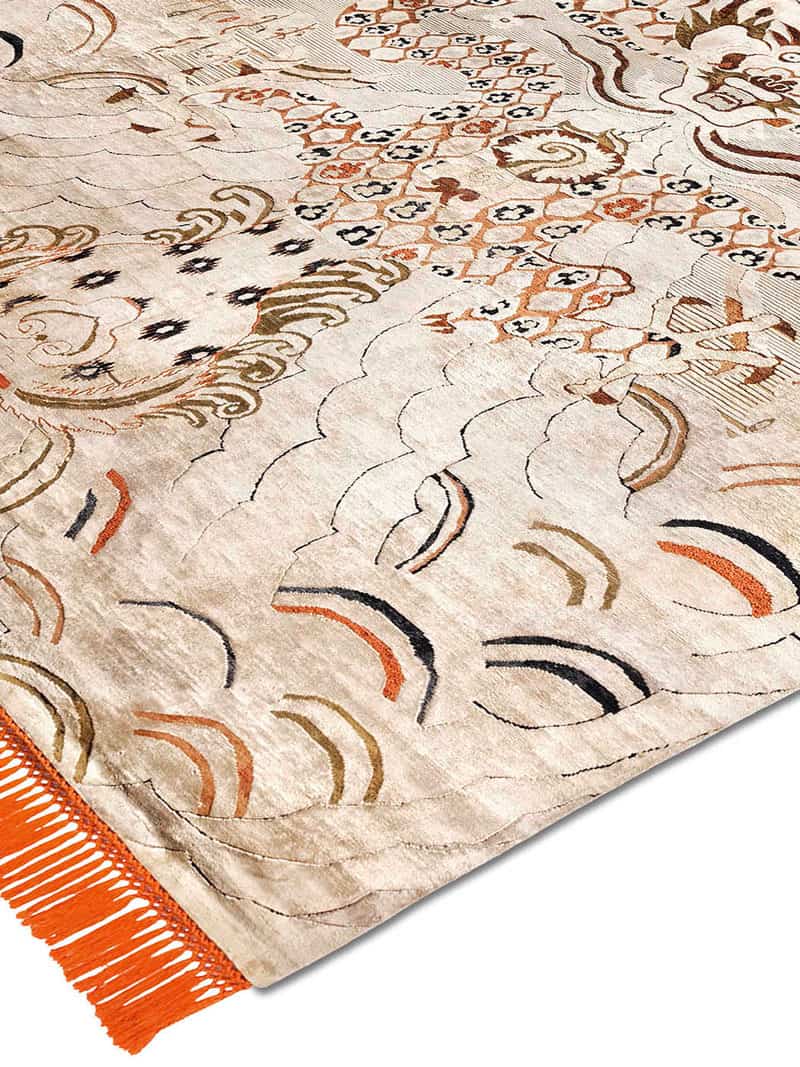 Dragon Copper Orange auf Creme mit feinen Linien Teppich | Größe: 140 x 210 cm