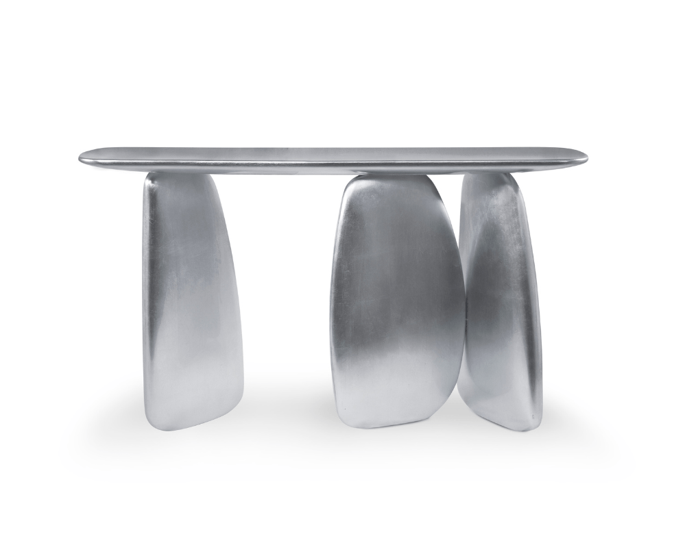 Skulpturaler Silber-Konsolentisch