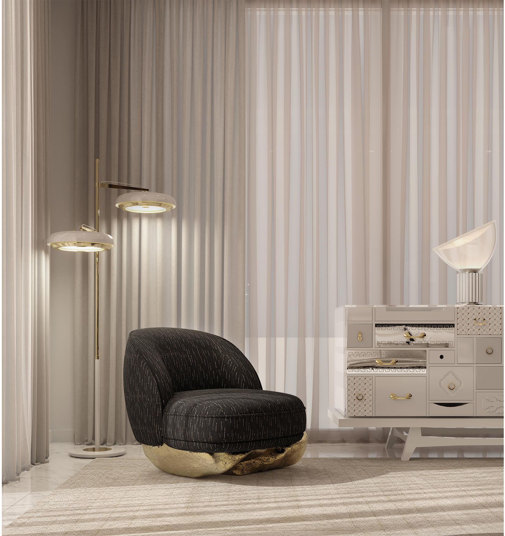 Angora Schwarzer Sessel