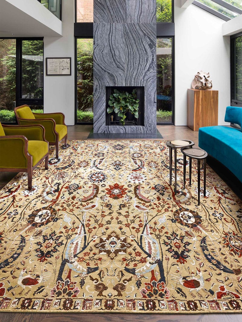 Kerman Reverse Original auf Kaiser‑Gelb Teppich | Größe: 170 x 240 cm