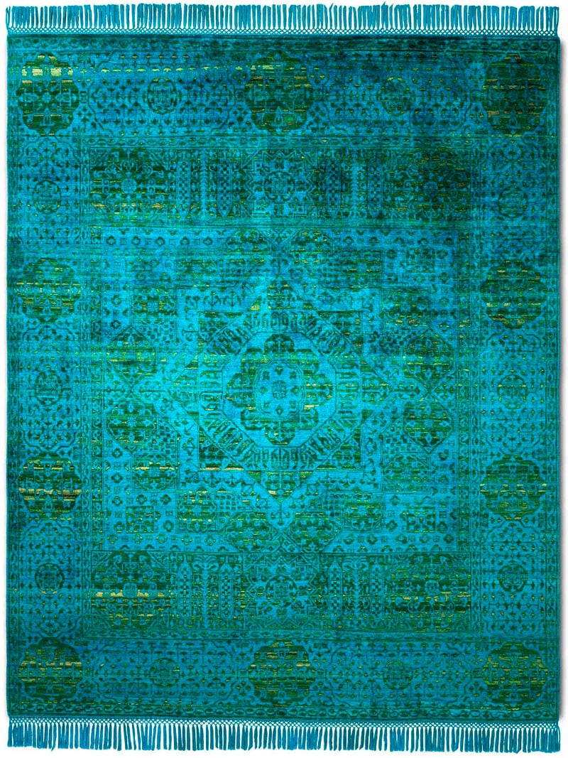 Electric Blue auf Green Mix Teppich | Größe: 365 x 457 cm