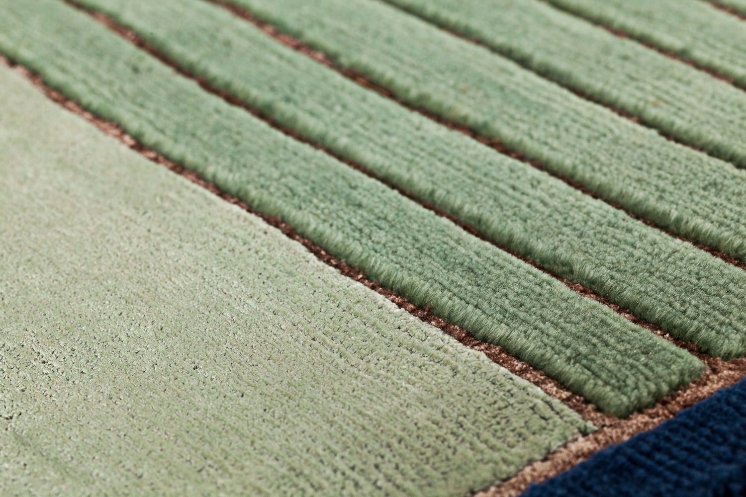 Handgeknüpfter Grün Gestreift Teppich