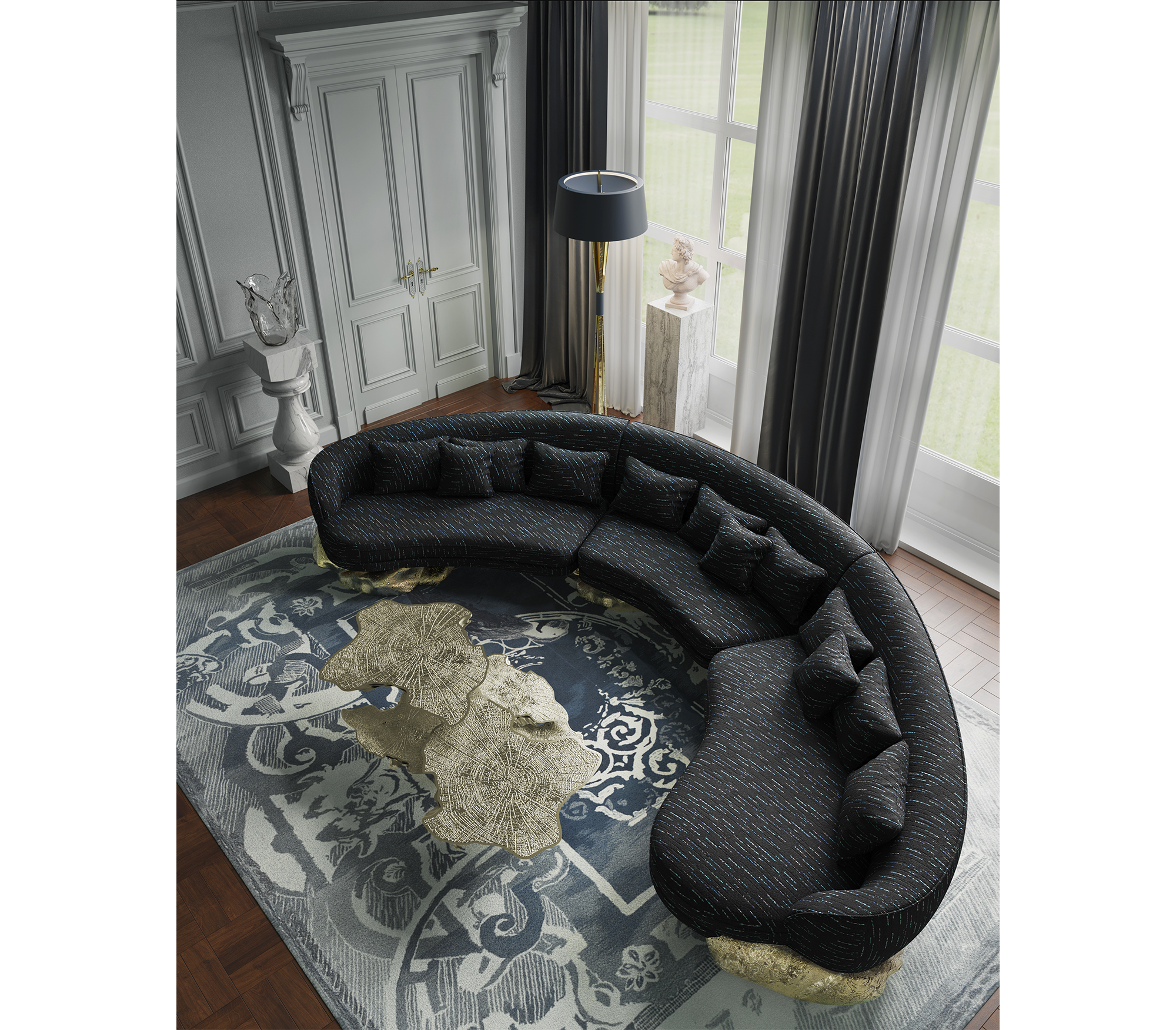 Angora Schwarzes gebogenes Sofa
