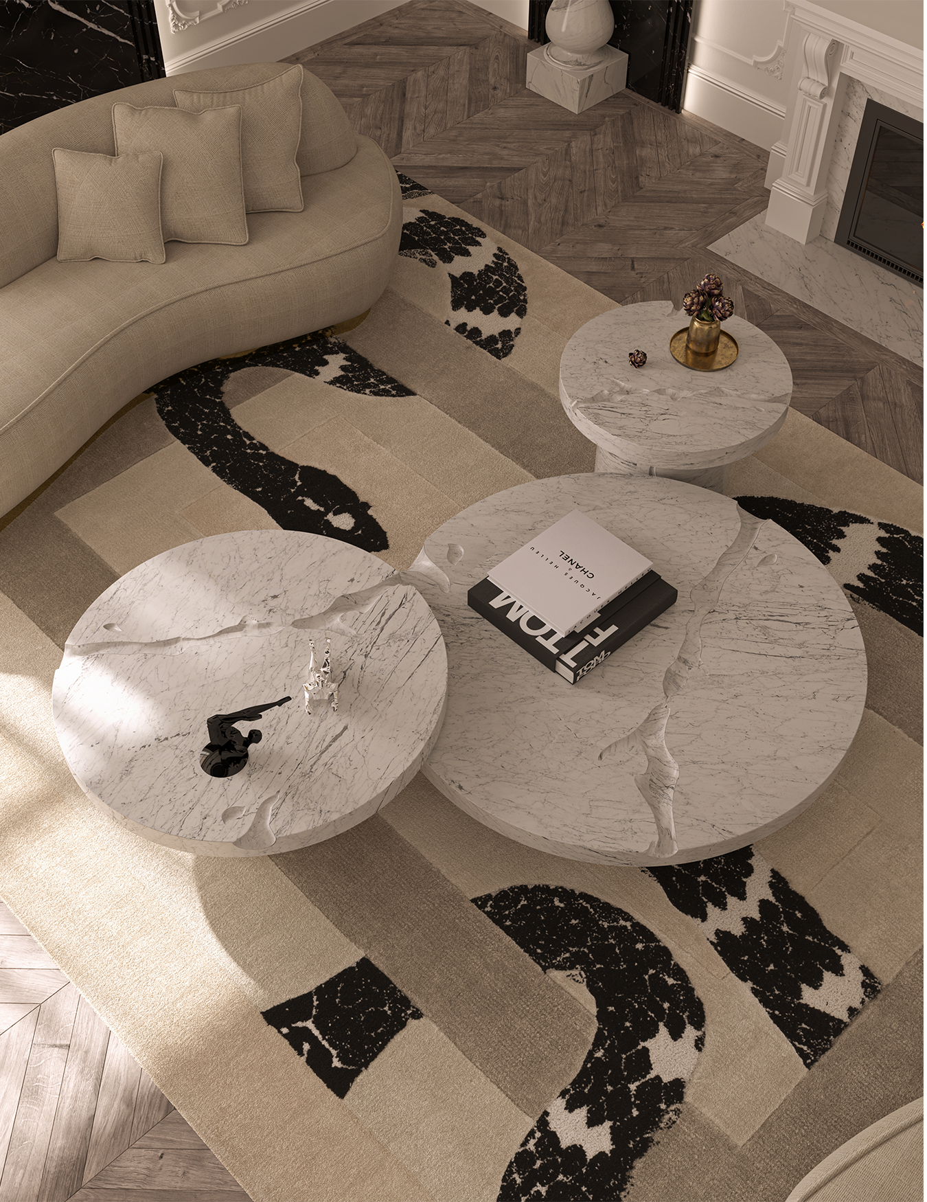 Dominion Carrara Marmor 3‑teiliges Mitteltisch‑Set