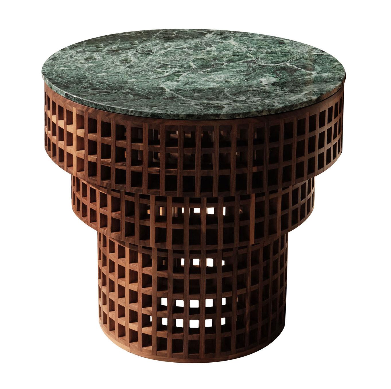 Nussbaum-Marmor-Beistelltisch