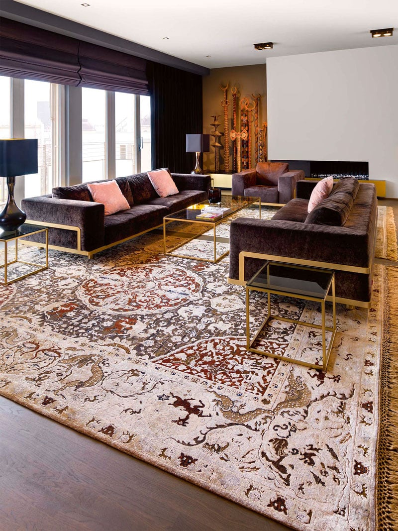 Gold auf Grau‑Mix Teppich