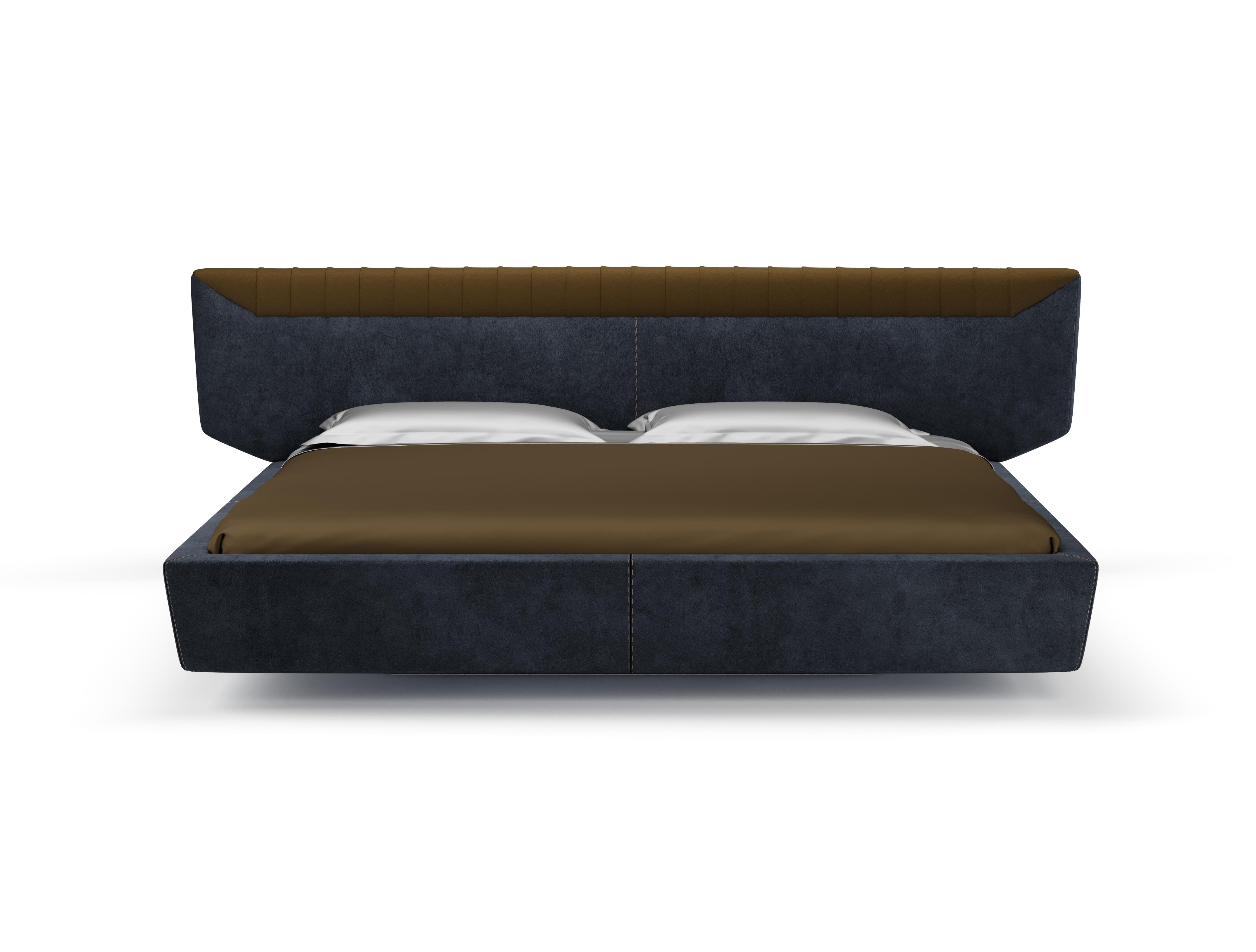 Libra Dark Blue Bett mit Kopfteil