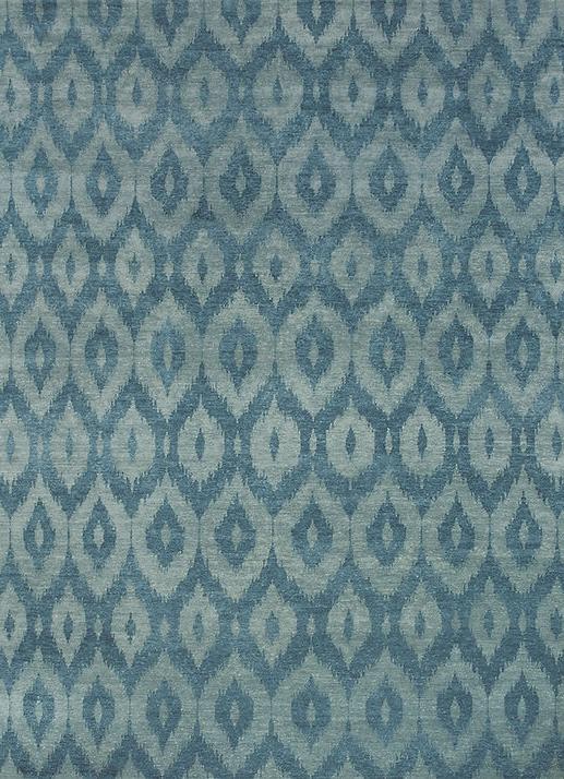 Ikat Handgeknüpft Wolle Blau Teppich