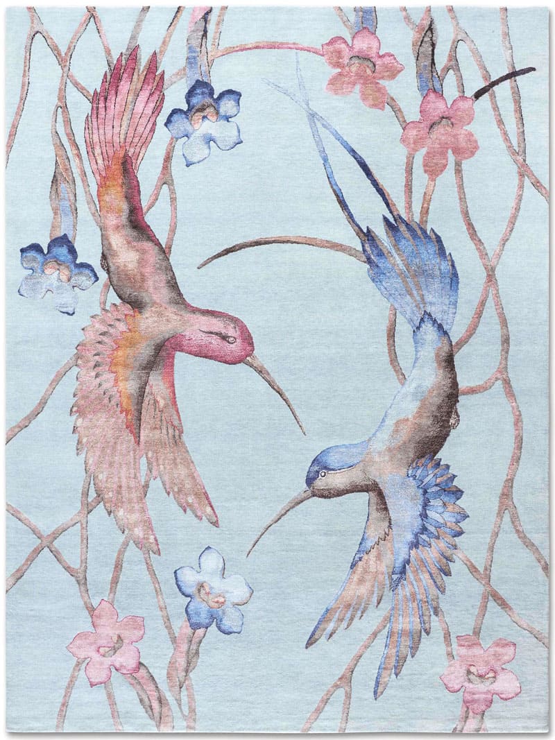 Hummingbirds Original auf Blau Teppich | Größe: 274 x 365 cm