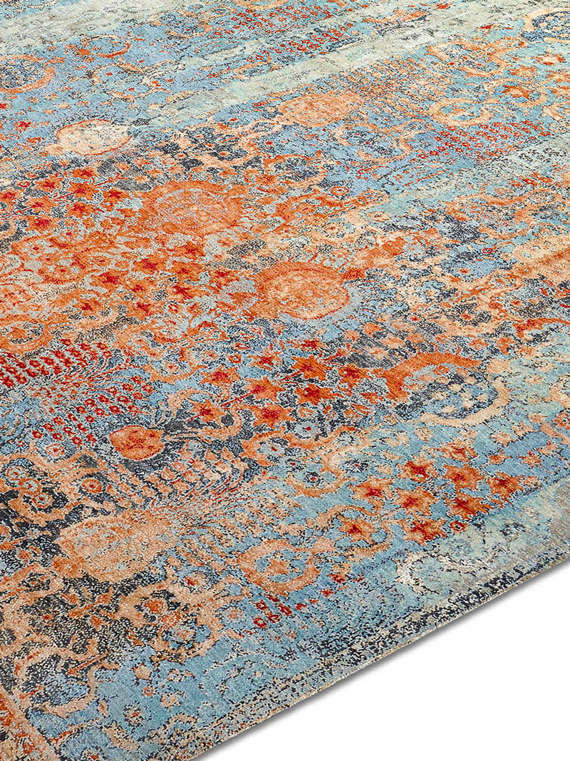 Woods Aqua auf Kupfer‑Orange Teppich | Größe: 365 x 457 cm
