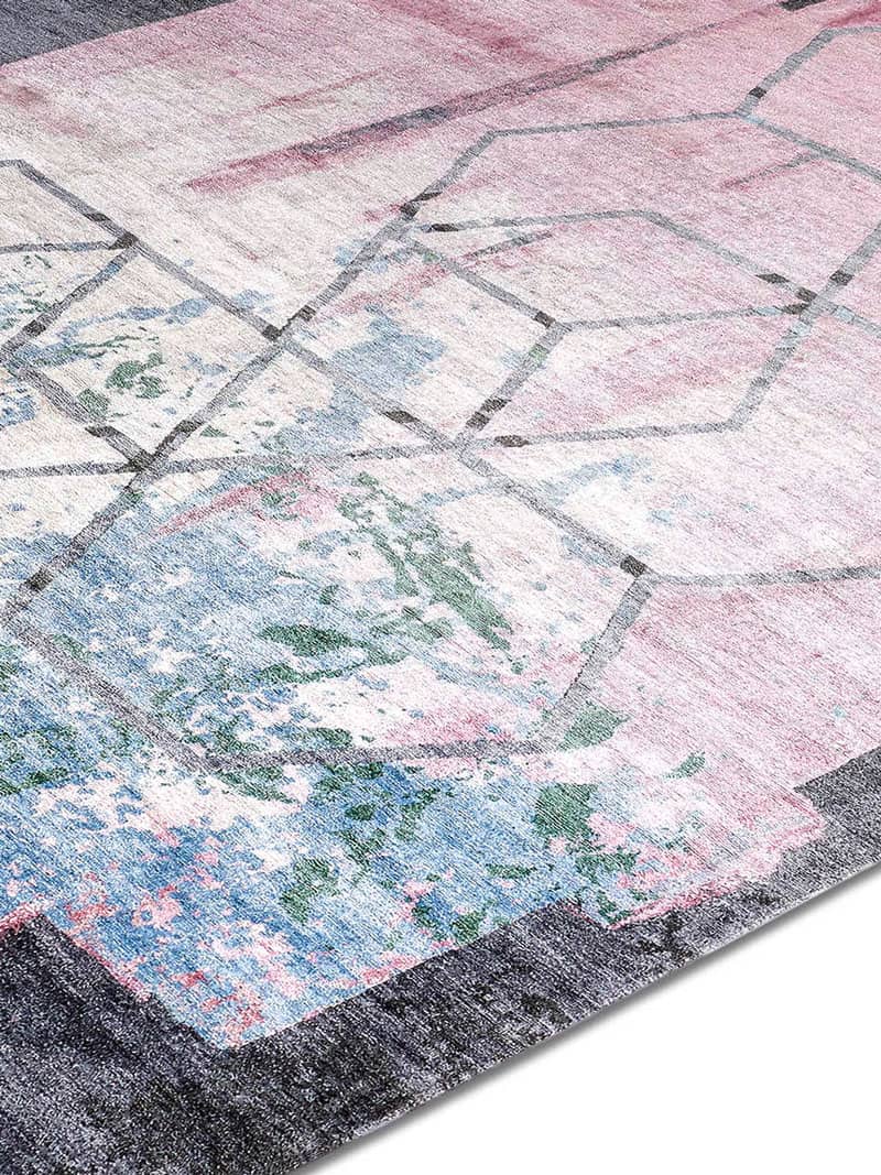 Hexagon Pink auf Dunkelgrau Teppich | Größe: 122 x 183 cm