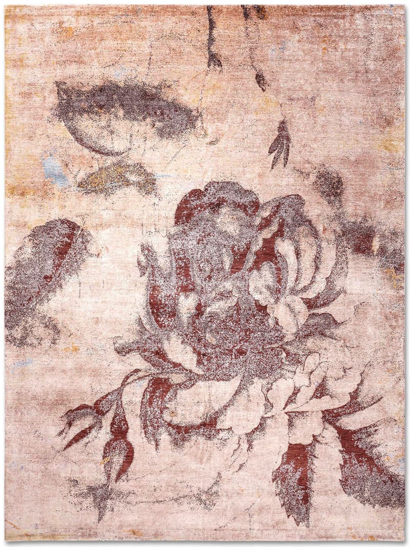 Flowers Beige auf Pfirsich Teppich