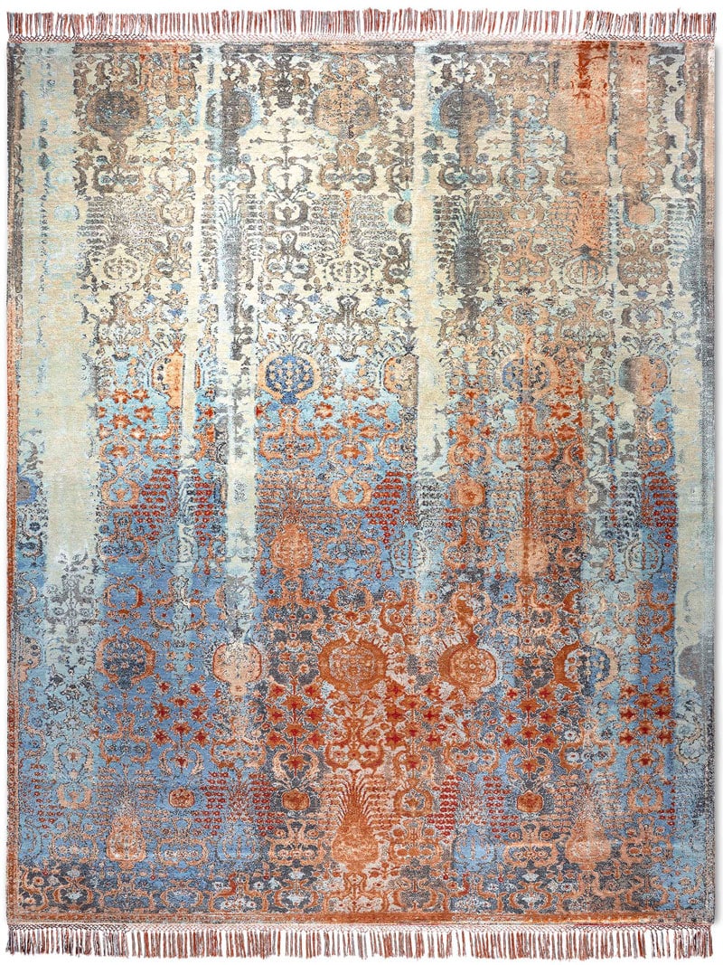 Woods Aqua auf Kupfer‑Orange Teppich | Größe: 122 × 183 cm
