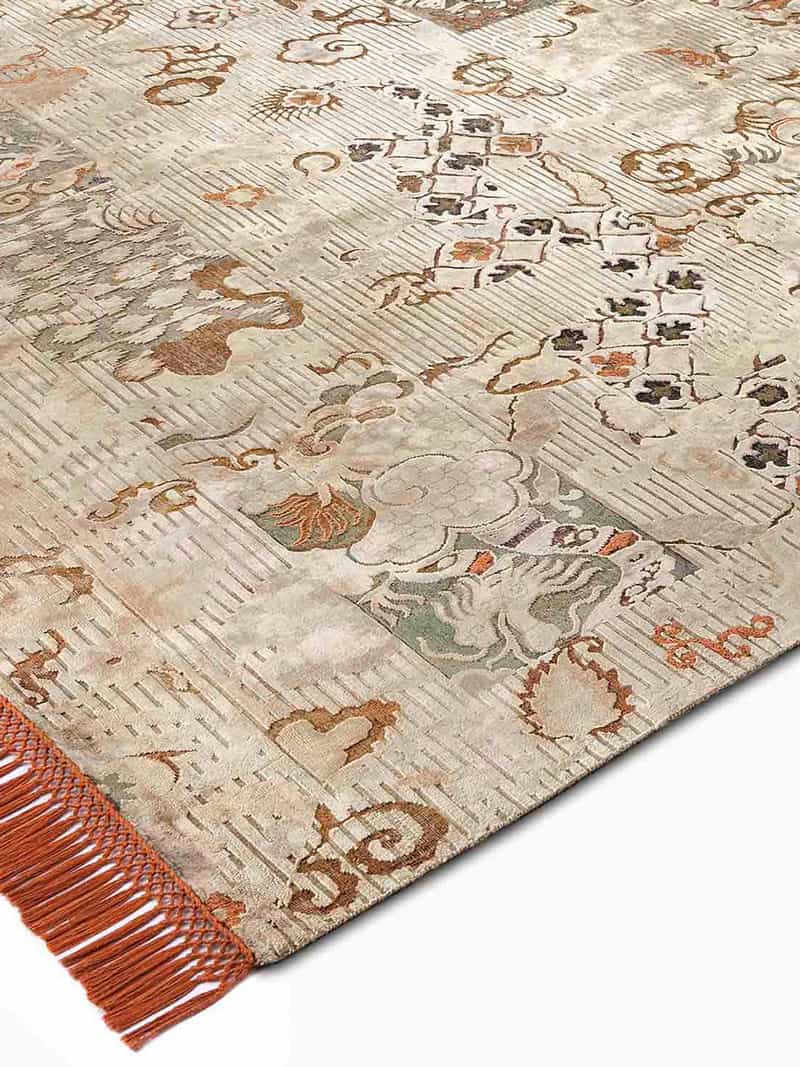 Dragon Copper Orange auf Creme mit feinen Linien Teppich