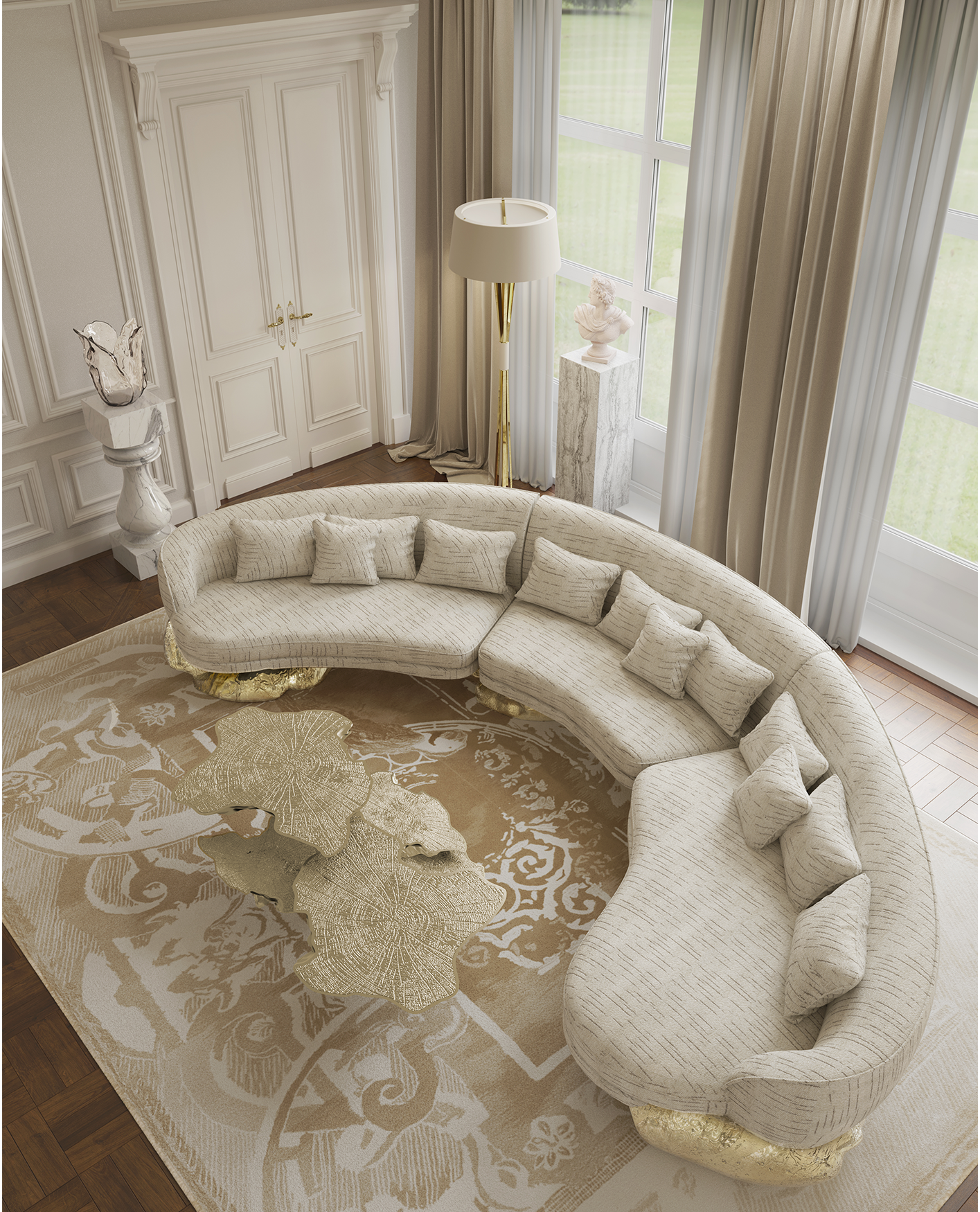 Angora Weißes gebogenes Sofa