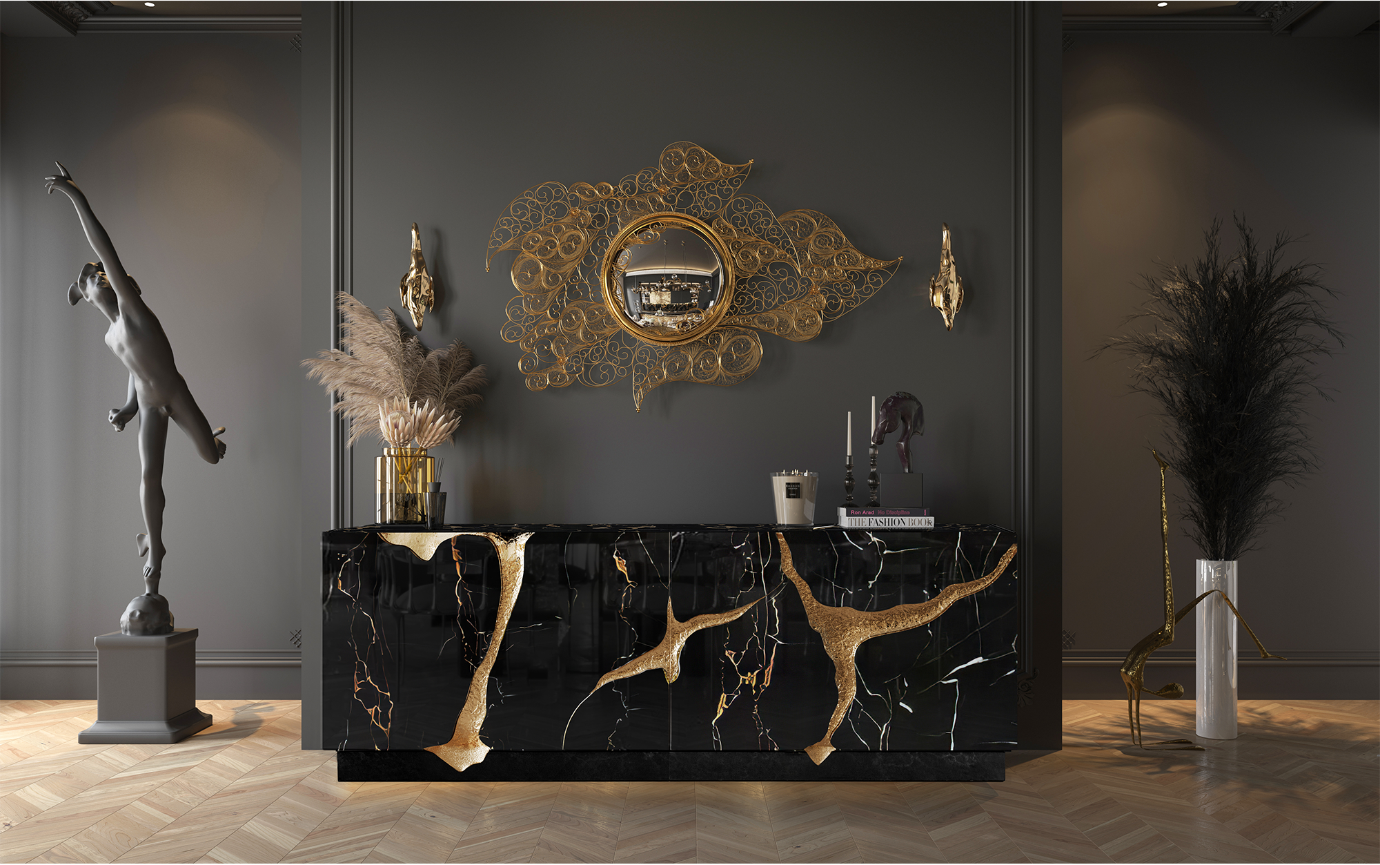 Schwarz‑Gold Opulentes Sideboard