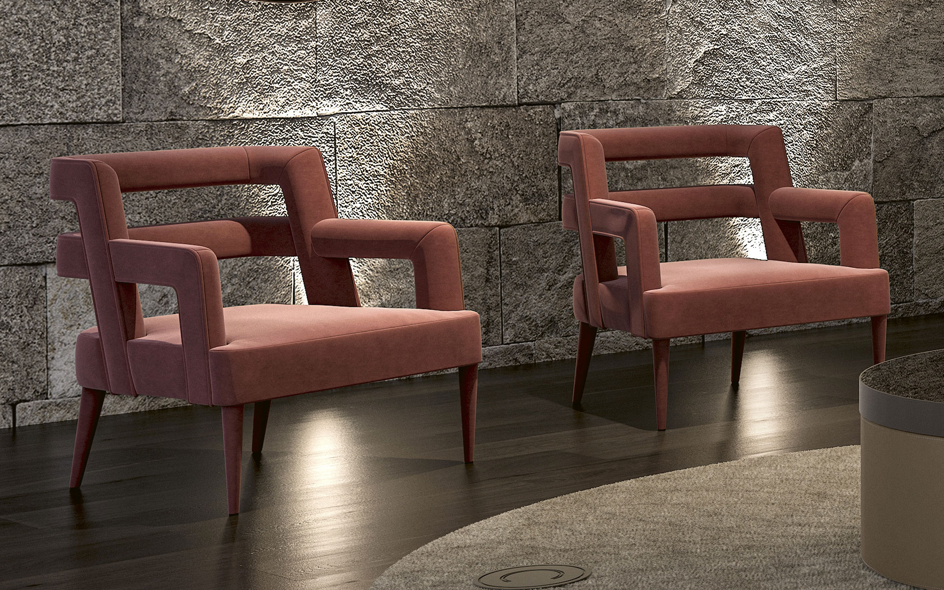 Gepolsterter rosa Sessel