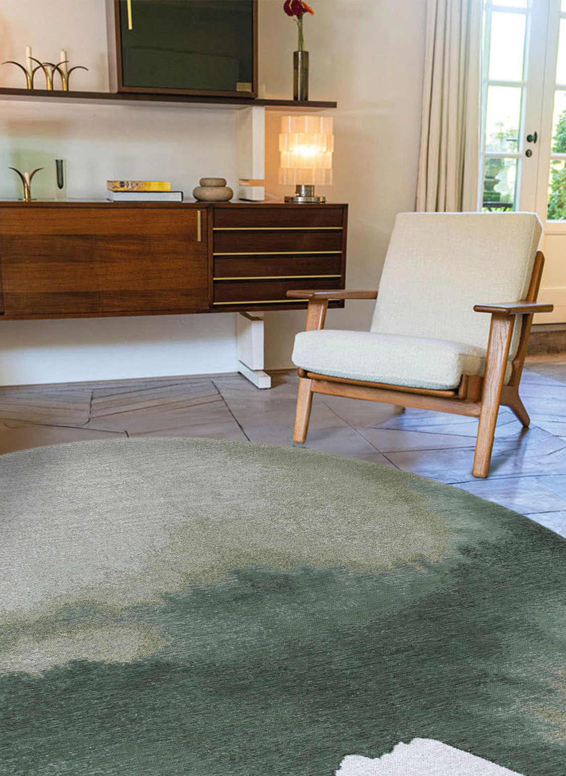 Palm Green 9331 Runder Teppich | Größe: Ø 140 cm