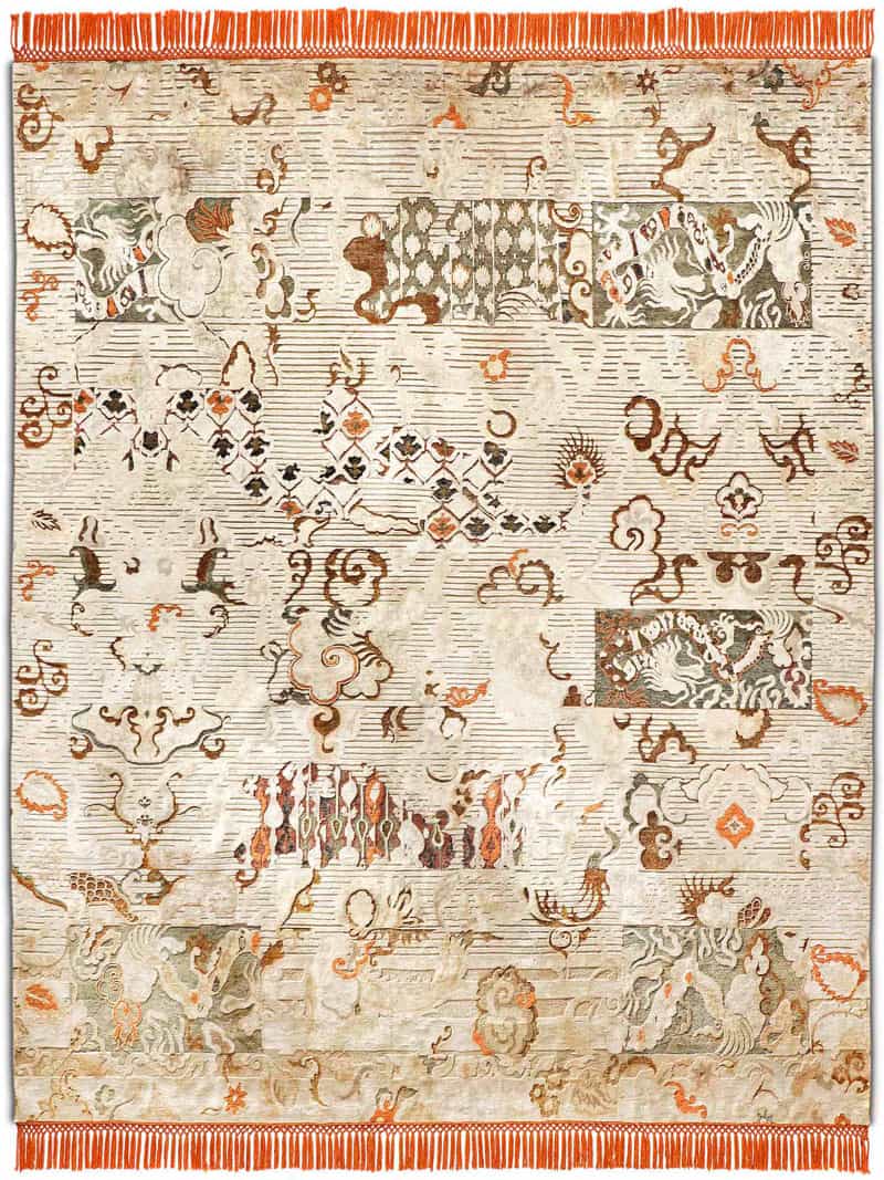 Dragon Copper Orange auf Creme mit feinen Linien Teppich