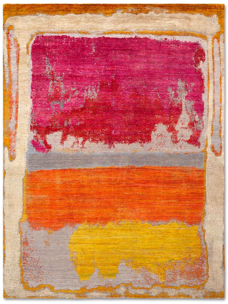 Magenta Copper Yellow auf Grau Teppich | Größe: 250 x 300 cm