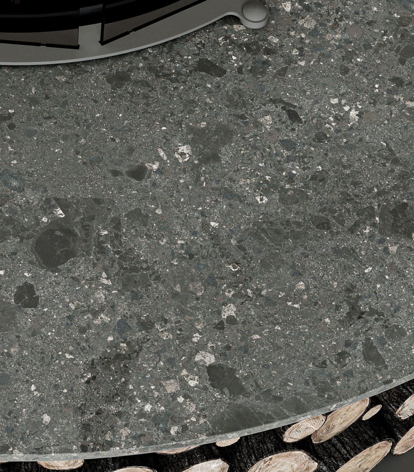 Zero Keramik‑Feuerstelle | Fertigstellung: Nero Ombrato | Dimensions: Ø 100 cm