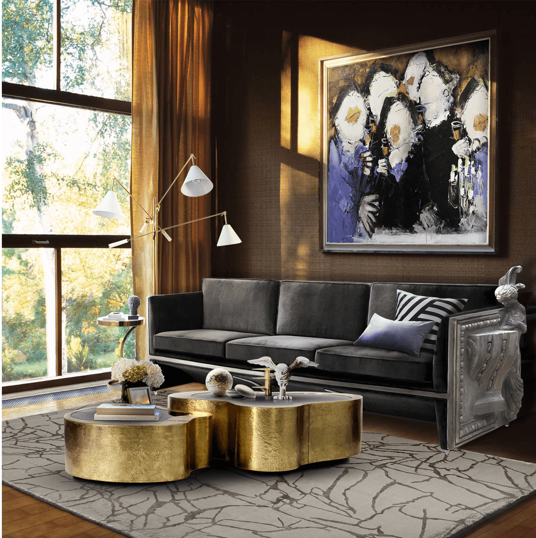 Crest Hammerschlag‑Messing Couchtisch‑Set | Konfiguration: Big