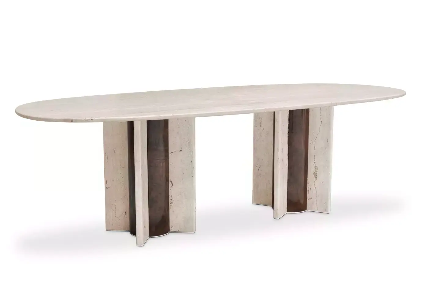 Parisian Travertin‑Marmor‑Ovales Esstisch