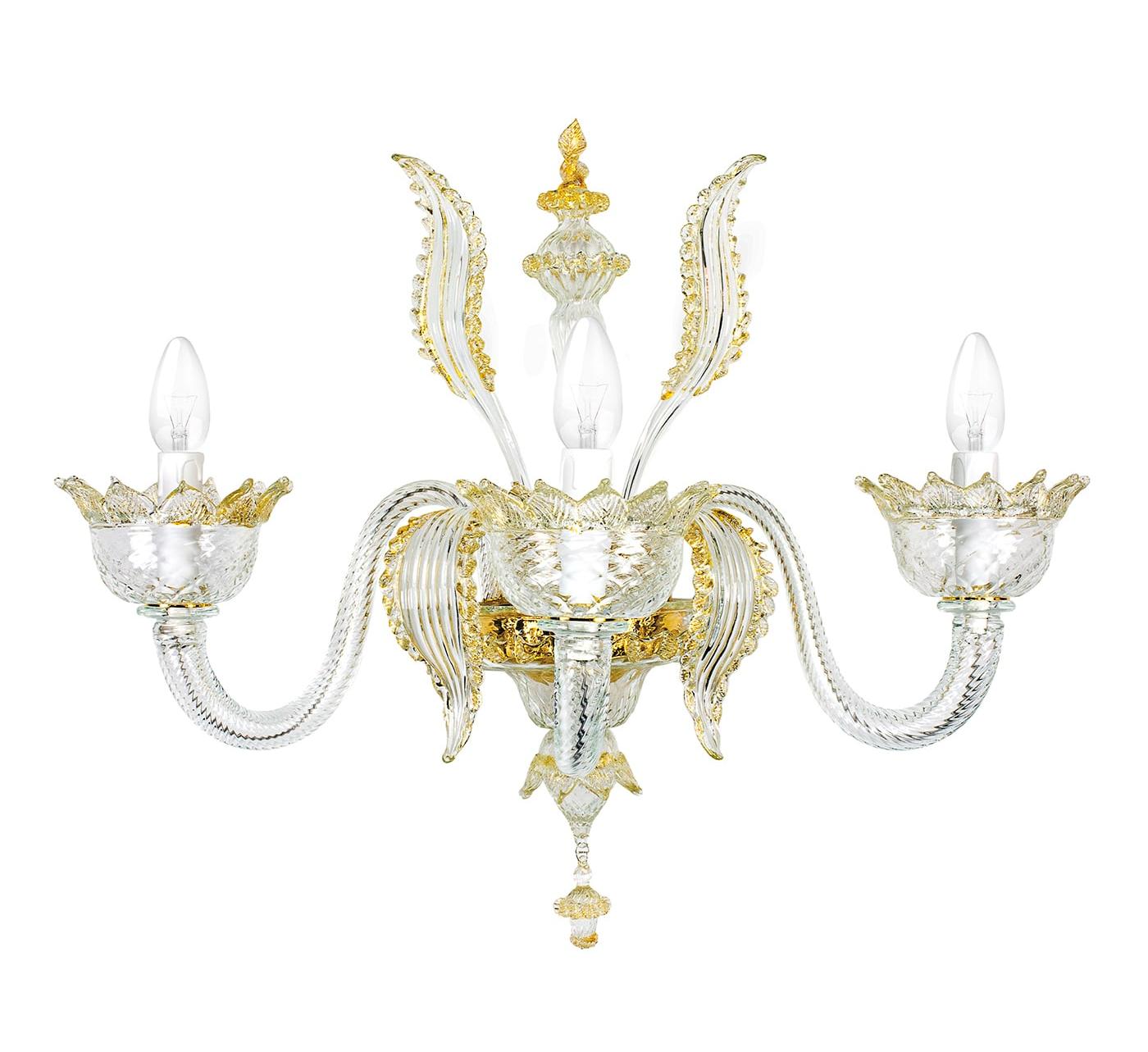 Murano-Glas 3-flammige Wandleuchte mit Golddetails