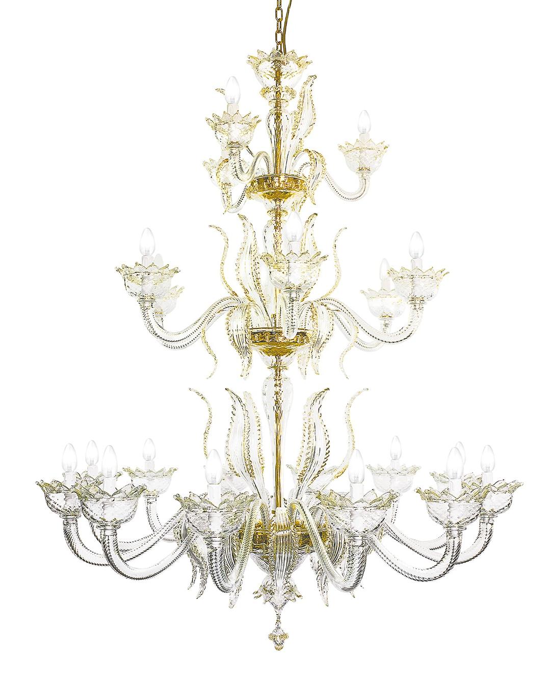 Gold Murano-Glas Mehrstufiger Kronleuchter 21-flammig
