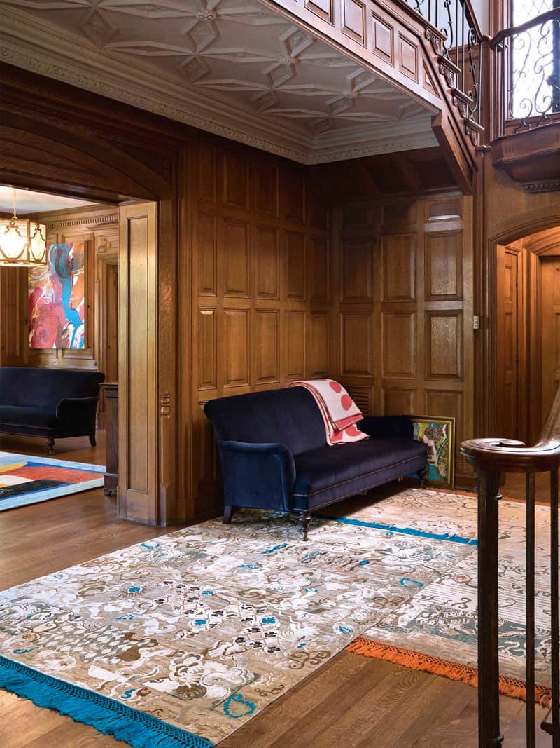 Dragon Copper Orange auf Creme mit feinen Linien Teppich