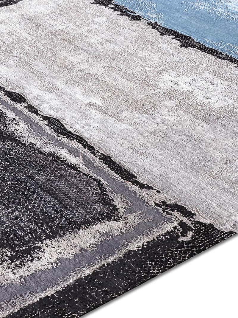 Grass Light Blue Silver Anthracite auf Schwarz Teppich | Größe: 365 x 457 cm